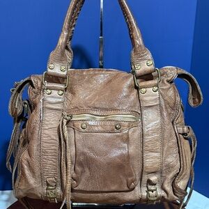 Fiore Brown Italian Leather Boho Fringe Purse